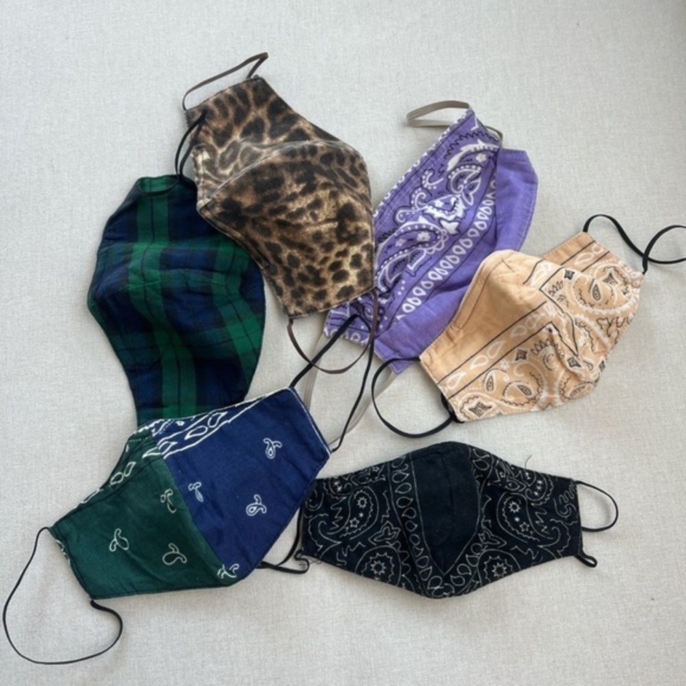 Bandana plaid print‎ face mask lit handmade upcycled cotton bundle​